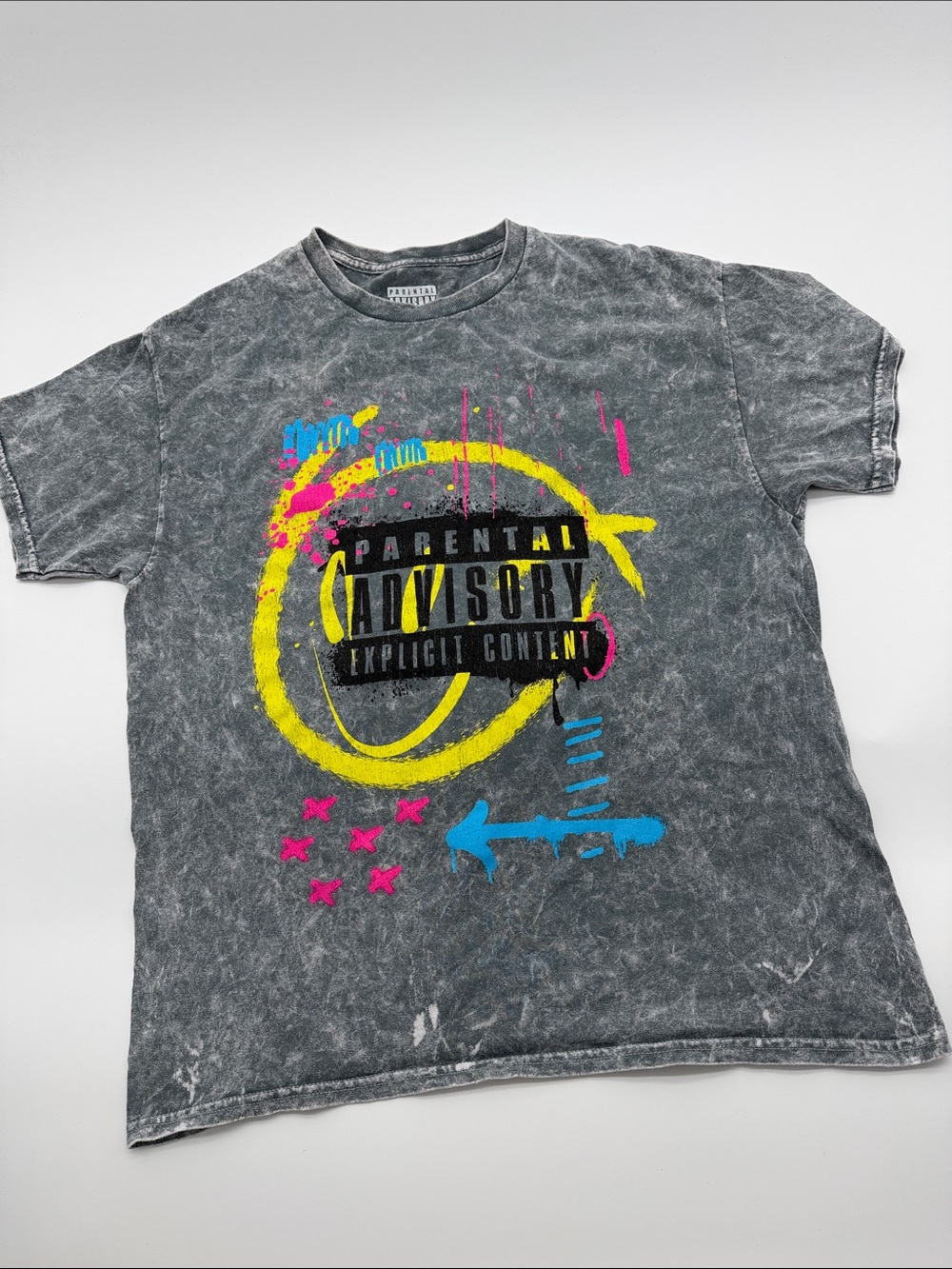 Women's XL Gray Graphic Tee with Neon Print